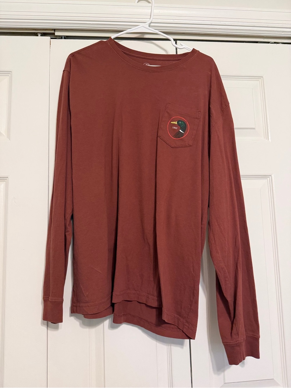 Duck Head Long Sleeve Pocket Tee - Brick Red